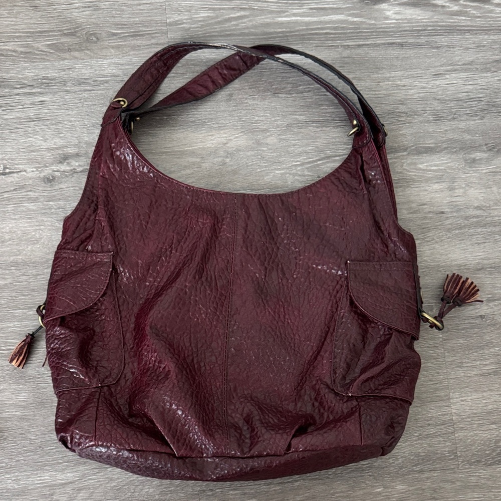 Burgundy Faux Leather Hobo Bag - Picture 2 of 11